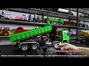 demonstration of LESU 1/14 8*8 metal hydraulic roll on/off rc truck with crane light sound ESC