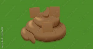 Pile of poo with animated "WTF" abbreviation in perspective on transparent and green background. Looped animation with embedded alpha channel in 4k on transparent and green background