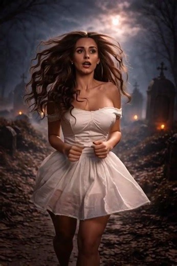 lady running in #cinematichorror #horrorshorts #hauntedvillage #scaryvideo #youtubeshorts #aihorror