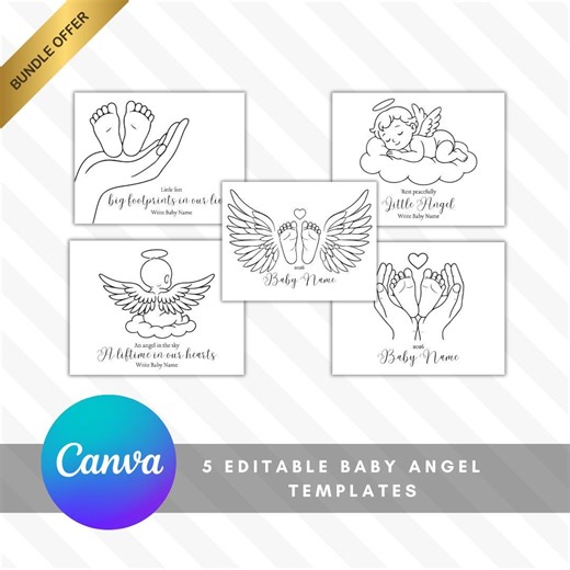 Baby Angel Memorial Bundle | Editable Canva Template | 5 Designs Ready to Use | Baby Loss Printables - Etsy