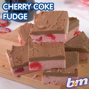 This cherry coke fudge is SO tasty, and it's super easy to make💖! Perfect for making with your family or friends... if you can work together🙈! Who'd enjoy a slice of this?! | B&M Stores