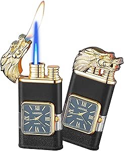 Torch Lighter, Magic Dual Flame Dragon Lighter with Adjustment Tool, Windproof Lighter with Visible Fuel Window, Adjustable Flame Lighter, Refillable Butane Lighter Gifts for Men Women - Matte Black