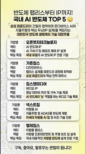 반도체 팹리스부터 IP까지! 국내 AI 반도체 TOP 5 😲