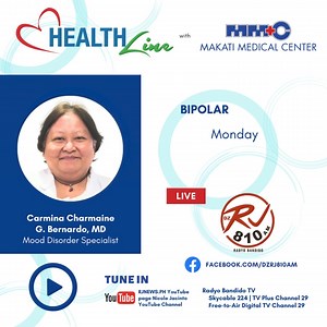 5.7K views · 42 reactions | Often labeled as a character flaw, having Bipolar Disorder is considered a medical condition. It requires proper diagnosis, treatment, and support. Promote awareness and deepen your understanding on Bipolar Disorder with MakatiMed Mood Disorder Specialist, Carmina Charmaine G. Bernardo, MD this Monday, April 1 on DZRJ's HealthLine with MakatiMed. #MakatiMedHealthyNormal #BipolarDisorder | Makati Medical Center | Facebook