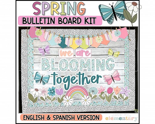 Spring Bulletin Board Kit | Trendy Spring/easter Bulletin Board | April Decor | Wildflowers & Butterflies - Etsy