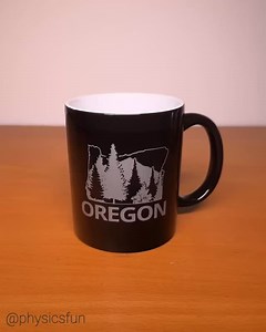 Thermochromic Reveal Mug: a very silly souvenir I found in a Portland airport gift shop where hot tea or coffee reveals the world champion of hide-and-seek! The color change employs leuco dyes, thermochromic chemicals that have two reversible forms, one colorless. ➡️ Follow the link in my profile for info on where to get similar mugs and other amazing items featured here on @physicsfun #thermochromic #colorchange #leucodye #coffee #portland #oregon #bigfoot #physics #physicstoy #coffeemug #therm