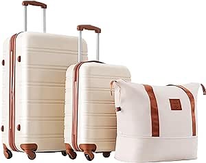 Merax Luggage Sets 2 Piece Suitcase Set 20/28 IN,Carry on Luggage and Travel Bag TSA Lock Expandable,Hard Case Luggage with Spinner Wheels,White and Brown