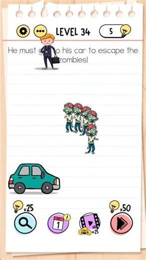 Brain Test : Tricky puzzles | Level 34 | He must get to his car to escape the zombies! | #braintest