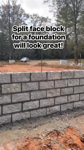 Probuilt Construction Split face Blocks is an alternative to laying stone for a back filled foundation to a build. This one looks great!! | Olen Yoder
