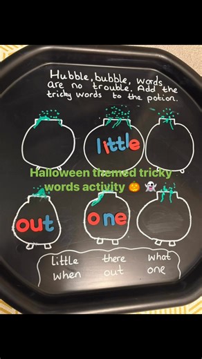 Another spooky idea for incorporating a Halloween theme into tricky words/spelling activities 🎃 👻 #phonicprogression #earlyliteracyfun #decodablebooks #sahm #syntheticphonics #EarlyReading #homeeducation #learntoread | Alba Education