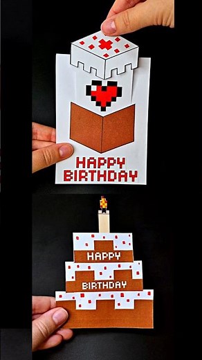 DIY Minecraft Heart Birthday Cake Greeting Card 🎂 Cute Gift Idea ❤️ Paper Craft