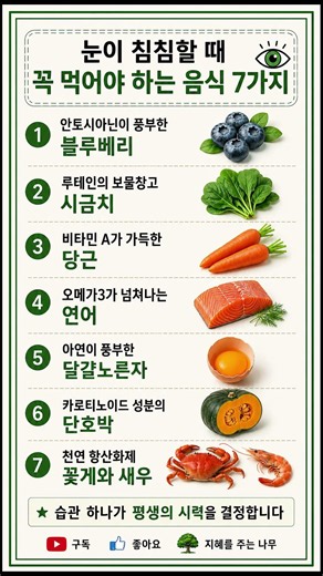 눈이 침침할 때 꼭 먹어야 하는 최고의 음식 #눈건강 #시력보호 #안구건조증 #눈에좋은음식