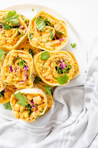 Vegan Buffalo Chickpea Salad Pinwheels