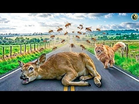 Kind Woman Rescues an Injured Fawn — A Brave Cat Flags Down a Car to Save It From a Bee Swarm