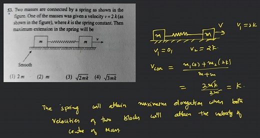 Two masses are connected by a spring as shown in the figure. On... | Filo