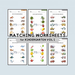 Kindergarten Matching Worksheet Vol. 1 | Printable Learning Game (PDF Pattern) - Etsy