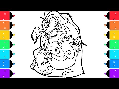 The Lion King Coloring Pages | Coloring Simba Hugs Timon and Pumba