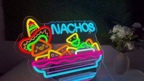 Nachos Neon Sign, Neon Lights Hanging Wall Art Decoration for Business Restaurant Store Shop Market Food Truck Home Decor, USB Powered Ultra Bright Dimmable,15.75×11.8inches