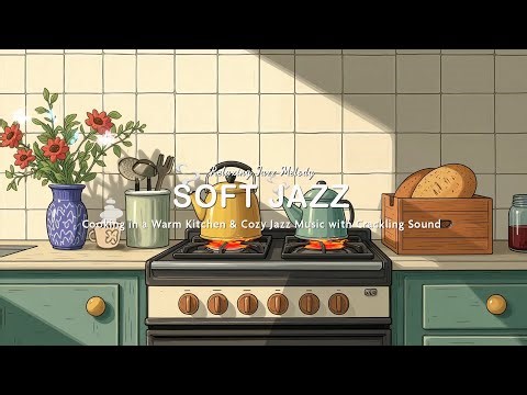 Soft Jazz ~ Cooking in a Warm Kitchen & Cozy Jazz Music with Crackling Sound for Peaceful Moments