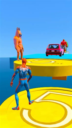 GTA V SPIDERMAN VS FERAL BANBAN VS HULK CAR JUMP FAIL#shorts
