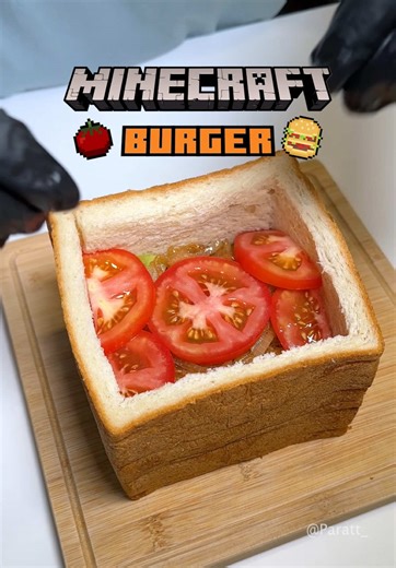 Minecraft Burger 🍔🍅🧀 (เบอร์เกอร์ไมน์คราฟต์) #cookwithken #tiktokพากิน #ห้องครัวtiktok #minecraft #burger