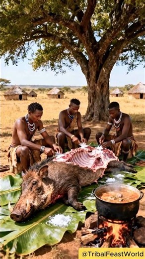 Tribesman Butcher and Cook Giant Wild Boar Feast🐗 #tribelife #tribalfood