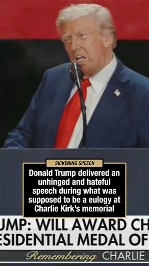 Donald Trump delivered an unhinged and disturbing speech during Charlie Kirk's memorial service Sunday. What was supposed to be a eulogy turned into a rant where Trump told the crowd he hates his opponents, attacked late-night hosts, threatened to send the military into Chicago, went after Democrats, and more. | MeidasTouch