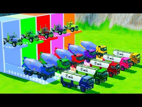 Garage with Colors - ALL MIXER TRUCK WITH DOUBLE FLATBED TRAILER TRUCK, FREIGHTLINER, SCANIA, MAN