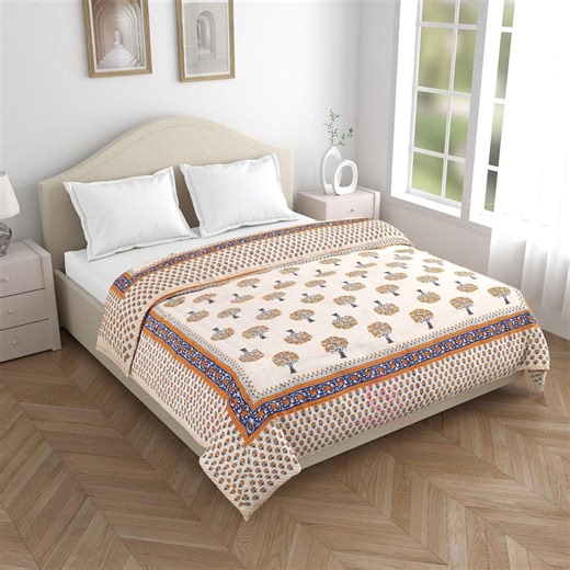 Hand Block Printed Cotton Double Quilt, Traditional Rajasthani Razai Tree Print Kantha Quilt - Etsy