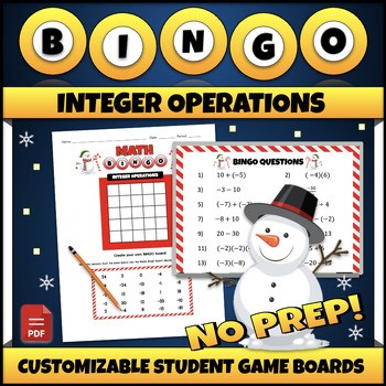 Christmas Math Game Integer Operations Activity No Prep Spiral Review BINGO
