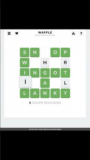 Waffle Answer Today Mar 25, 2026 - Perfect! 10 Swaps (#1525) #WaffleGame #WordPuzzle