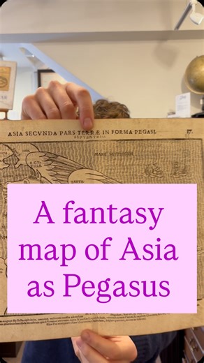 The famous fantasy map of Asia as Pegasus A fantasy map depicting Asia as Pegasus, the winged horse of Perseus. The head is Turkey and Armenia, the wings Scythia and Tartary, forelegs Arabia, hind legs India and the Malay Peninsula. This strange map appears in Bünting’s Itinerarium, in which the author, a theologian, rewrote the Bible as a travel book, with other fantasy maps including the World as a cloverleaf and Europe as the Virgin Mary. Although the title and text under the map are in Latin