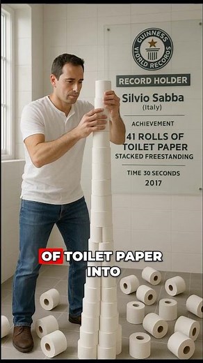 Silvio Sabba Sets World Record by Stacking 41 Toilet Paper Rolls in 30 Seconds