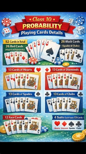 Shivam J on Instagram: "Class 10 Probability – Summary & Important Questions 📊🎯 (Perfect for board exam 2026 preparation) 📘 CLASS 10 MATHS | PROBABILITY – ONE SHOT SUMMARY & IMPORTANT QUESTIONS 🎯 Probability is one of the most scoring chapters in Class 10 Maths if your concepts are clear and you practice standard board-level questions. Every year, 2–3 questions are asked directly from this chapter in board exams. 💯 🔹 WHAT IS PROBABILITY? Probability of an event = Number of favourable outco