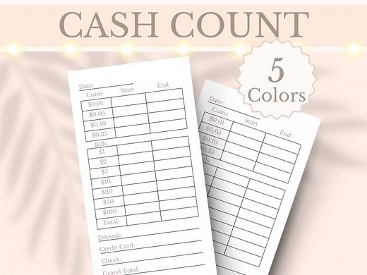 Cash Count Sheet Printable Cash Register Log Till Balance Cash Breakdown Reconciliation Tracker Money Drawer Small Business Digital Download - Etsy