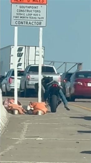 He loses control of the A Kawasaki motorcycle on the highway. Parts were destroyed