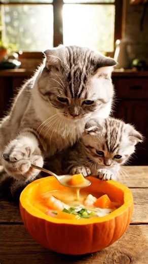 Smart Cat Feeds Kitten with a Spoon! 🥄🥺 #shorts #cat #cute