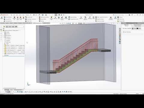 Vertical bar railing on sheet metal stringer for concrete stairs – SolidSteel parametric SOLIDWORKS
