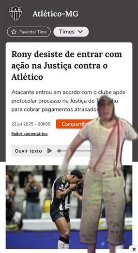 Foi só um surto kkkkk O atacante Rony desistiu de entrar com a ação protocolada na Justiça do Trabalho de Minas Gerais. No processo, pedia a rescisão de contrato unilateral com o Atlético. Dessa maneira, o coordenador de futebol do Galo, Paulo Bracks, afirmou que o clube entrou em acordo com o atleta. #brasileirao #Galo