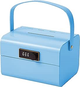Mini Safebox with Lock - Money Safe and Cash Lock Box for Kids, Small Metal Security Safe for Cash, Jewelry and Valuables, Portable Storage Organizer (Blue)