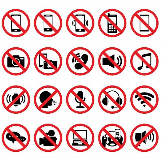 Download Set of Prohibited No Stop Sign. Photo, video and phone prohibition symbol sign set, etc. Isolated on white background for free