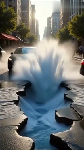 The main street of the city splits and floods. 🌪️🚙