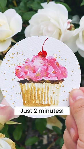 Mary Wu | Artist • Educator • Author on Instagram: "No time.. no problem… just 2 minutes to paint this delicious 🧁.. perfect for gift tags, birthday cards, thank you cards or just for fun Entry to dessert prompt of #pandatober; I’m still in middle of a big move back to my family home… without a lot of time this is a recycled video of one of my favorite desserts🥰 All materials are in Amazon storefront; some listed have extra discount codes direct from company websites (ships worldwide) all link