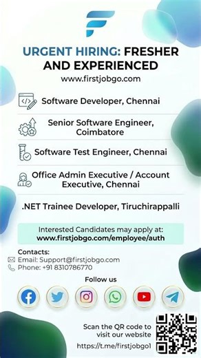 Urgent Job Openings in Tamil Nadu | Software, Admin & .NET Roles 2026 #hiringnow #chennaijobs