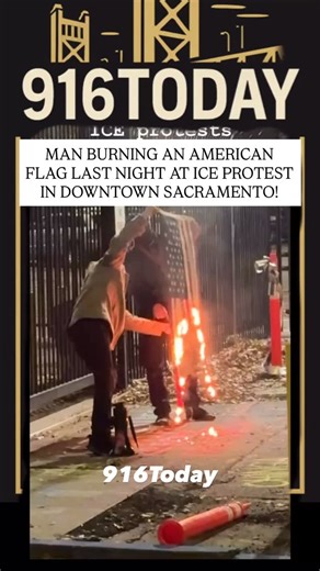 Downtown Sacramento erupted in a huge anti-ICE protest last night. A man burned a flag as outrage grows following reports of an ICE shooting that killed a woman in Minnesota. Follow @916.today for more 916 content! #sacramento #916 #sac | 916 Now