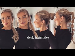 sleek hairstyles / sleek middle part bun, ponytail & half up hair tutorial