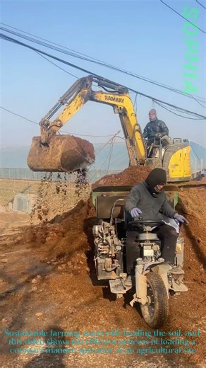 Manure Spreader Loading: Mini Excavator Feeding Organic Cargo