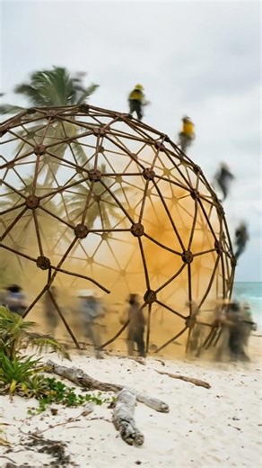 The dome was just a rusted metal skeleton when we found it. Now it's the perfect spot to watch the sunrise. We made the walls smart-tinted glass for privacy. Rate this transformation 1-10! #beachlife #glamping #architecture #design #AI #nature | Amazing Builds