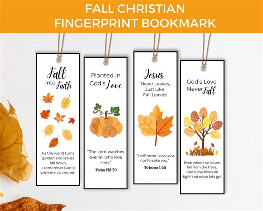 Fall Christian Fingerprint Bookmarks Printable, Fall Bible Bookmark Autumn Craft Activity for Kids, Sunday School, Church - Etsy
