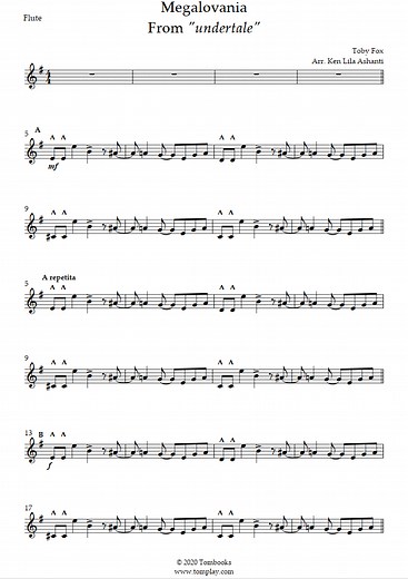 Undertale - Megalovania (Easy Level) (Toby Fox) - Flute Sheet Music